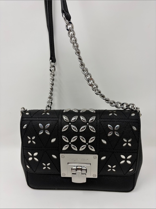 Michael Kors Handbags - Michael Kors Black Leather Shoulder Bag with Silver Floral Studs